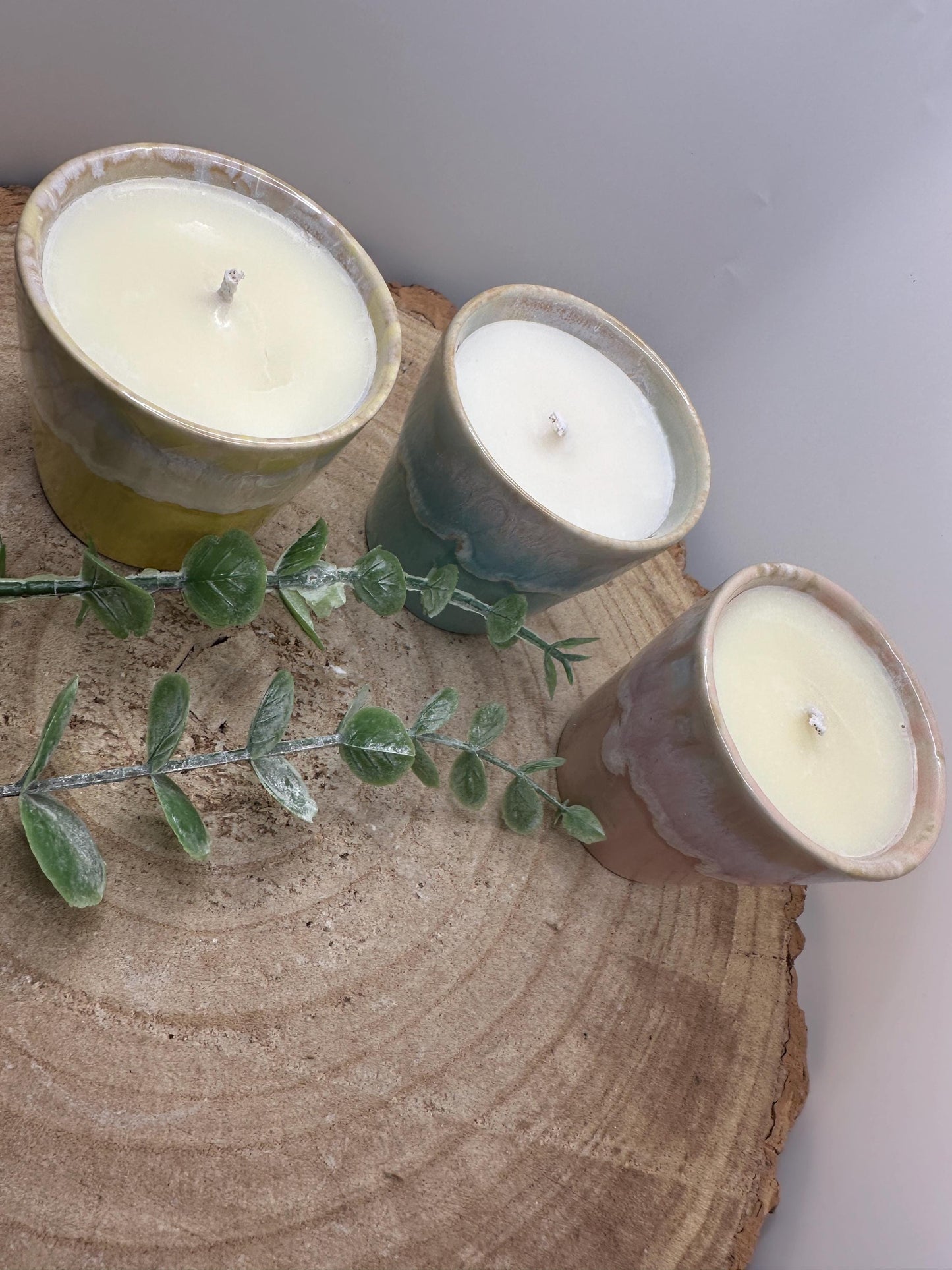 Wellness Candle Gift Set, 3 Mini Essential Oil Candles in Expresso Cups, Olive Wax, Mood Boosting, Refillable Candles