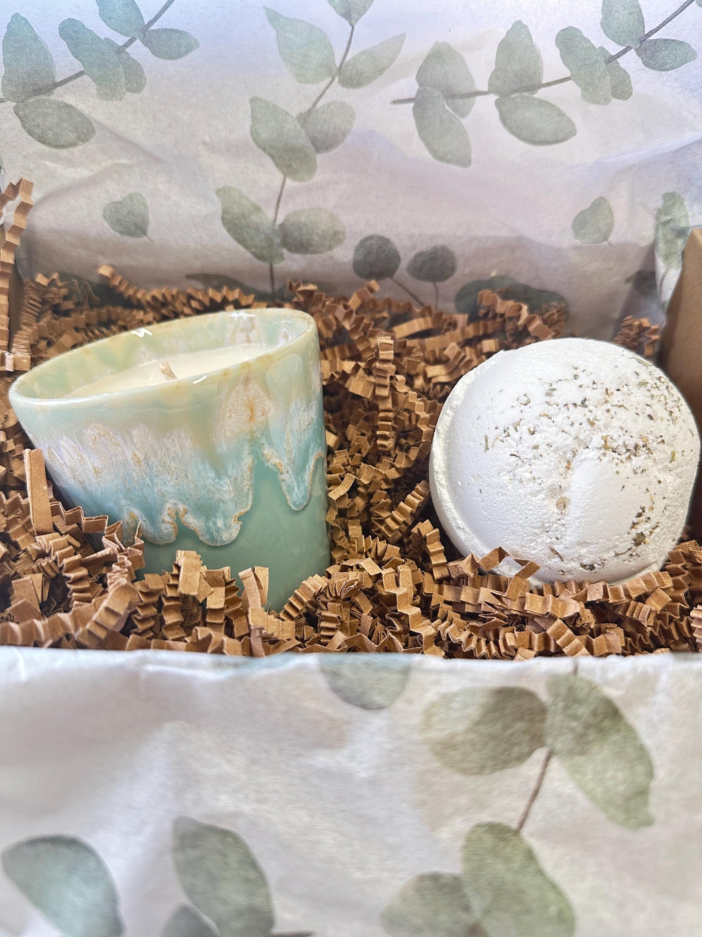Box of Calm, Candle & Calming Bath Bomb Gift Set, Wellness and Self-Care Box