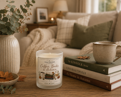 Autumn Candle Gift for Book Lover, Coffee Lover Gift, Cosy Fall Candle, Bookish Gift, Autumn Birthday Gift, Reading Candle