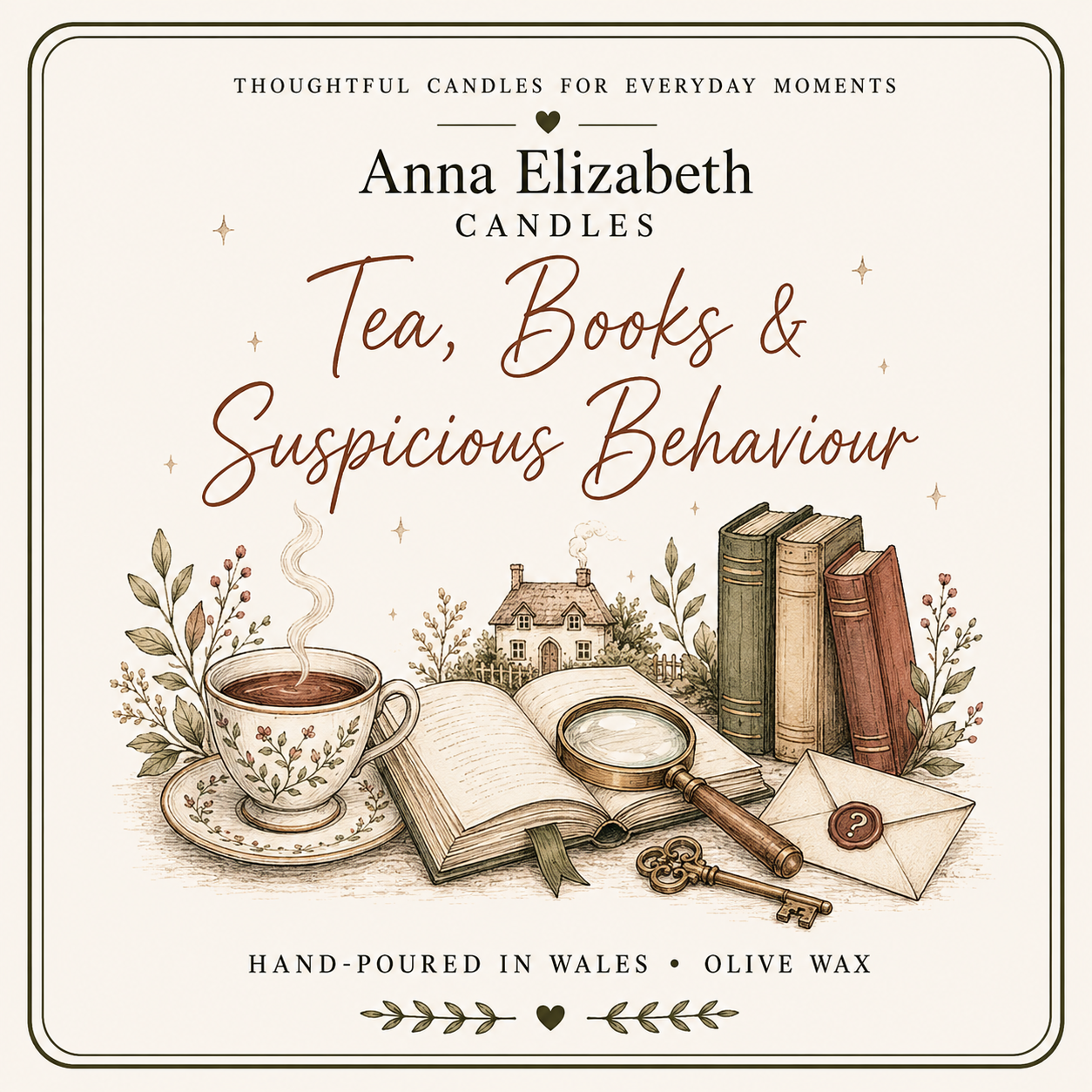 Cosy Mystery Candle, Tea Books & Suspicious Behaviour, Book Lover Gift, Murder Mystery Reader Gift, Bookish Candle, Reading Gift