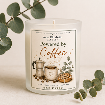 Powered by Coffee Candle, Coffee Lover Gift, Coffee Candle, Gift for Coffee Lover, Funny Candle Gift, Cosy Autumn Candle, Gift for Her