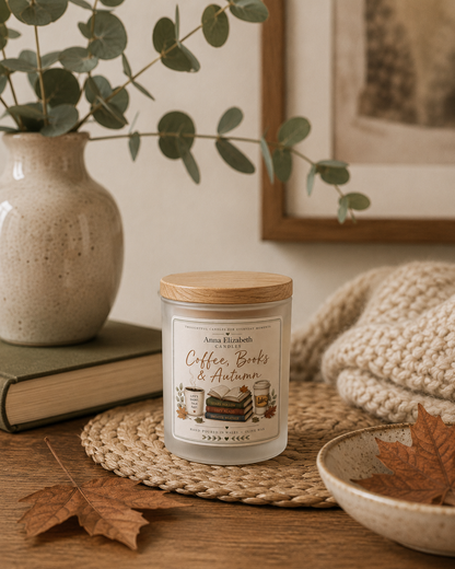Autumn Candle Gift for Book Lover, Coffee Lover Gift, Cosy Fall Candle, Bookish Gift, Autumn Birthday Gift, Reading Candle