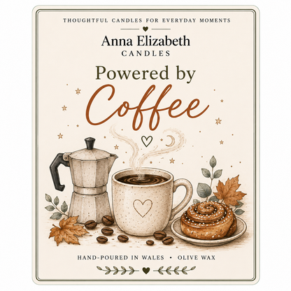 Powered by Coffee Candle, Coffee Lover Gift, Coffee Candle, Gift for Coffee Lover, Funny Candle Gift, Cosy Autumn Candle, Gift for Her