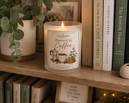 Powered by Coffee Candle, Coffee Lover Gift, Coffee Candle, Gift for Coffee Lover, Funny Candle Gift, Cosy Autumn Candle, Gift for Her