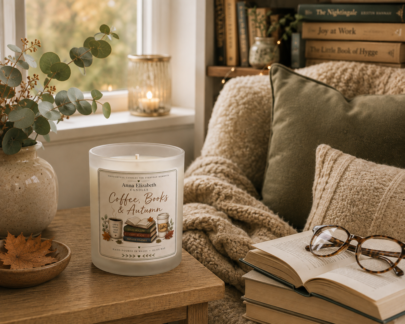 Autumn Candle Gift for Book Lover, Coffee Lover Gift, Cosy Fall Candle, Bookish Gift, Autumn Birthday Gift, Reading Candle