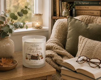 Autumn Candle Gift for Book Lover, Coffee Lover Gift, Cosy Fall Candle, Bookish Gift, Autumn Birthday Gift, Reading Candle