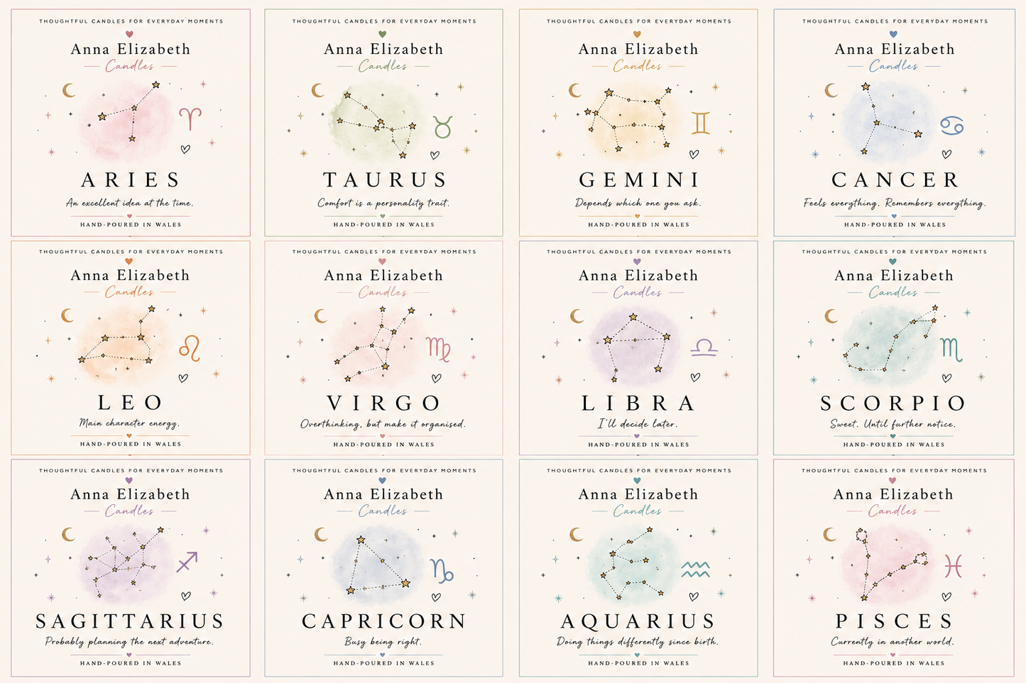 Zodiac Candle, Star Sign Candle, Birthday Gift for Her, Astrology Gift, Zodiac Birthday Gift, Personalised Candle, Gift for Her