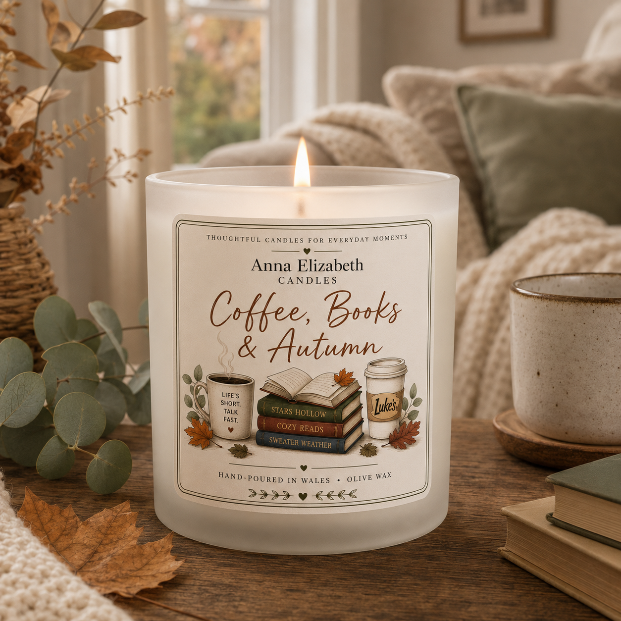 Autumn Candle Gift for Book Lover, Coffee Lover Gift, Cosy Fall Candle, Bookish Gift, Autumn Birthday Gift, Reading Candle