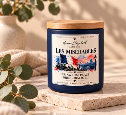 Les Miserables Inspired Candle, Musical Theatre Gift, Les Mis Gift, Handmade Olive Wax Candle, Theatre Lover Gift