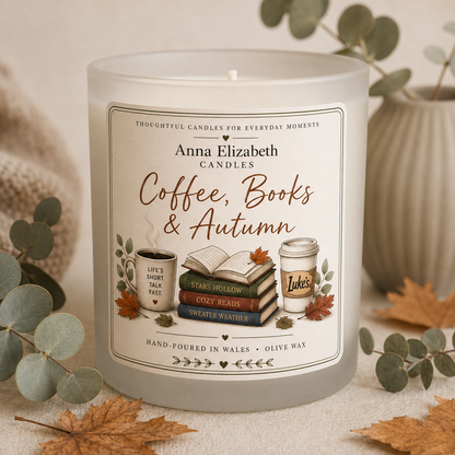 Autumn Candle Gift for Book Lover, Coffee Lover Gift, Cosy Fall Candle, Bookish Gift, Autumn Birthday Gift, Reading Candle