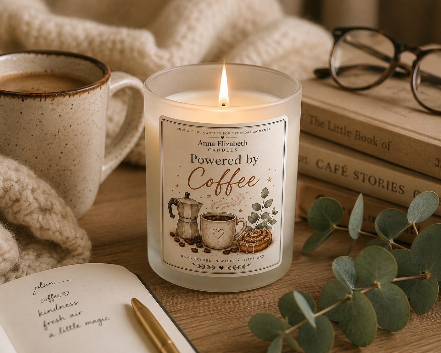 Powered by Coffee Candle, Coffee Lover Gift, Coffee Candle, Gift for Coffee Lover, Funny Candle Gift, Cosy Autumn Candle, Gift for Her