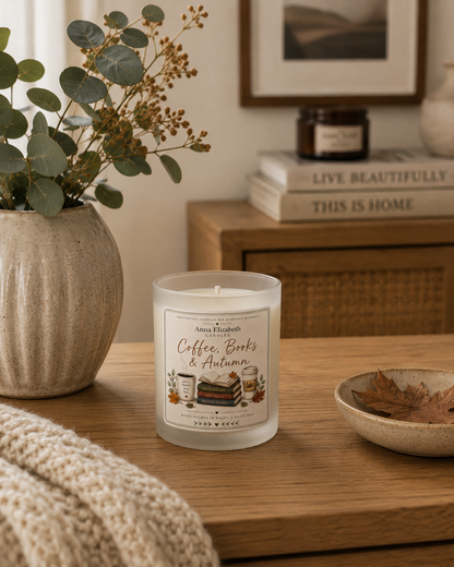 Autumn Candle Gift for Book Lover, Coffee Lover Gift, Cosy Fall Candle, Bookish Gift, Autumn Birthday Gift, Reading Candle