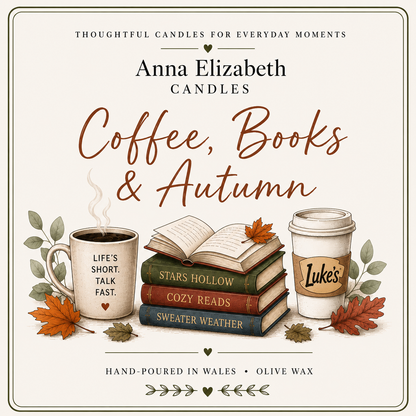 Autumn Candle Gift for Book Lover, Coffee Lover Gift, Cosy Fall Candle, Bookish Gift, Autumn Birthday Gift, Reading Candle