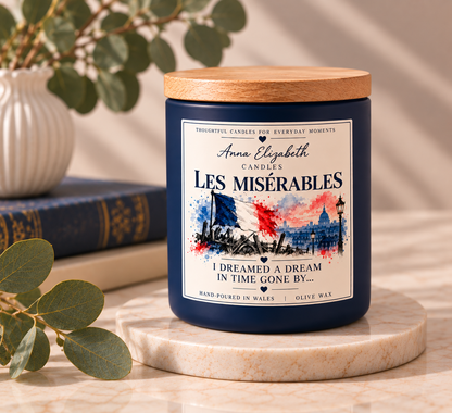 Les Miserables Inspired Candle, Musical Theatre Gift, Les Mis Gift, Handmade Olive Wax Candle, Theatre Lover Gift