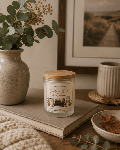 Autumn Candle Gift for Book Lover, Coffee Lover Gift, Cosy Fall Candle, Bookish Gift, Autumn Birthday Gift, Reading Candle