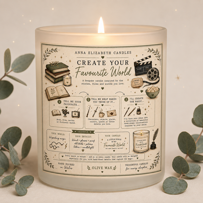 Personalised Book Candle, Film Inspired Candle, Custom Favourite World Candle, Book Lover Gift, Movie Lover Gift, Bespoke Candle,