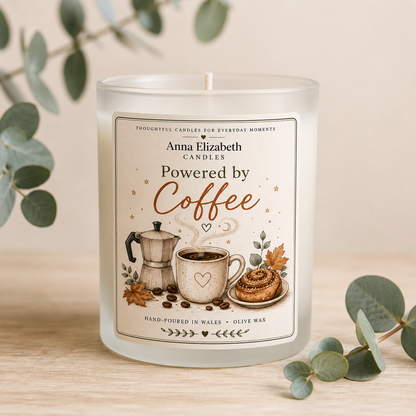 Powered by Coffee Candle, Coffee Lover Gift, Coffee Candle, Gift for Coffee Lover, Funny Candle Gift, Cosy Autumn Candle, Gift for Her