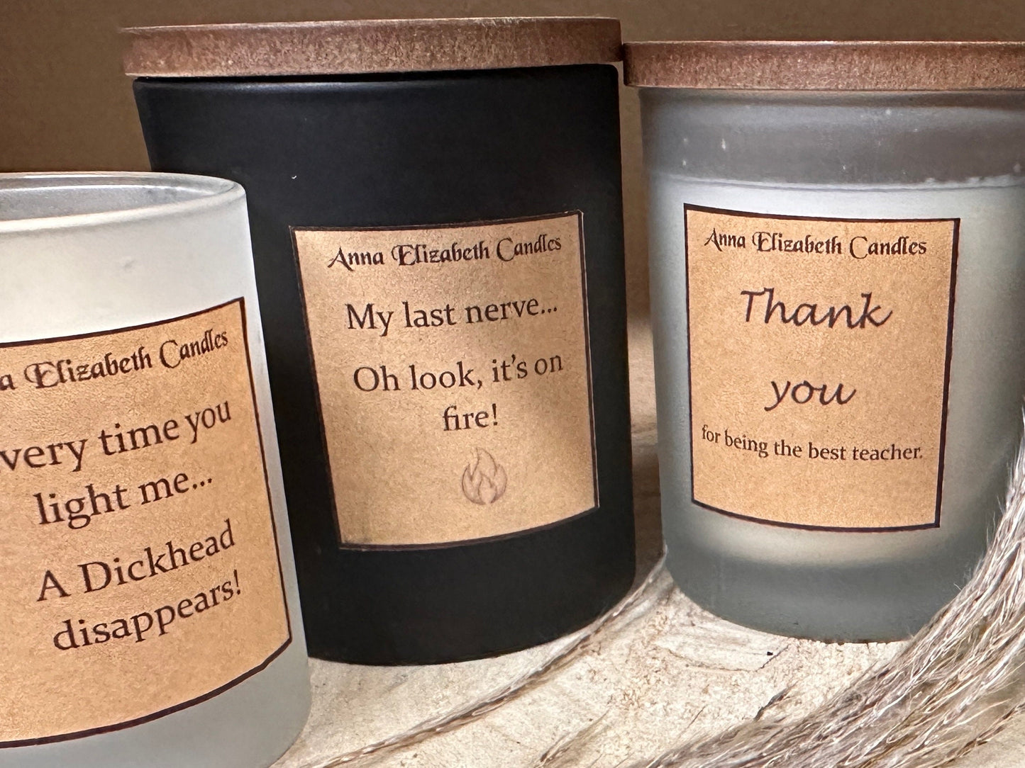 Mini Black Cotton Wick Personalised Soy Wax Scented Candles. Thank you, Funny, Friendship Messages.