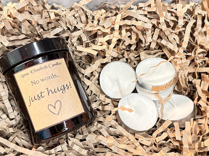 Sympathy Candle, 'No words just hugs' Candle, Thinking of you gift, Scented Candle, Gift for a friend,