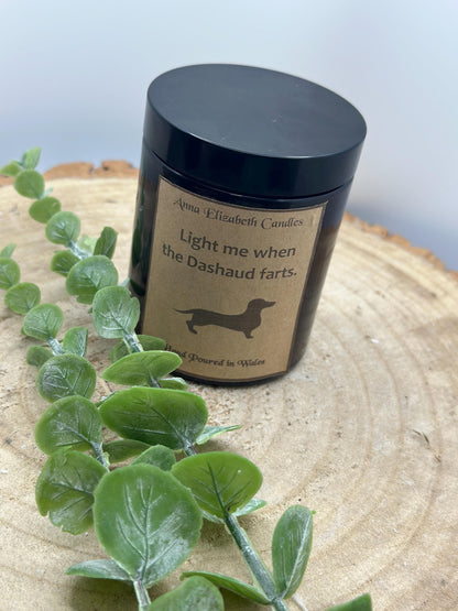 Light Me When The Dog Farts Candle, Personalised Dog Breed Candles, Amber Candles, Soy Wax Candle Gifts, Handmade in Wales,