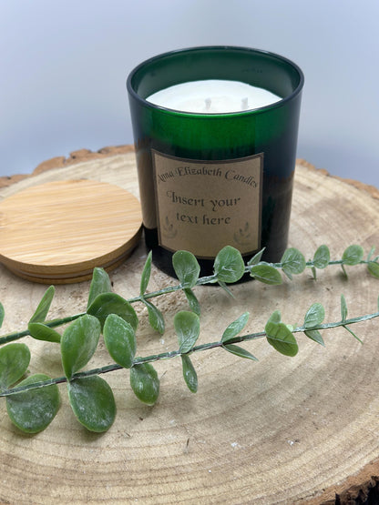Green Candle, Personalised Candle Gifts, Insert your own text, Soy Wax Candles, Scented Candles