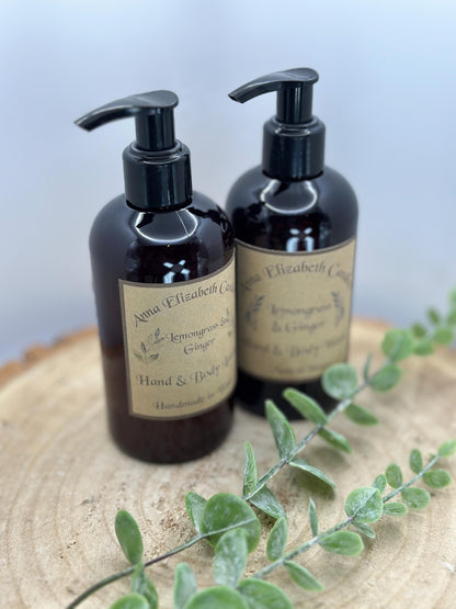 Lemongrass & Ginger Spa Gift Set, Amber candle 100-hour burn, Hand and Body Wash, Lotion, Luxurious Self Care Kit, Perfect Birthday Gift,