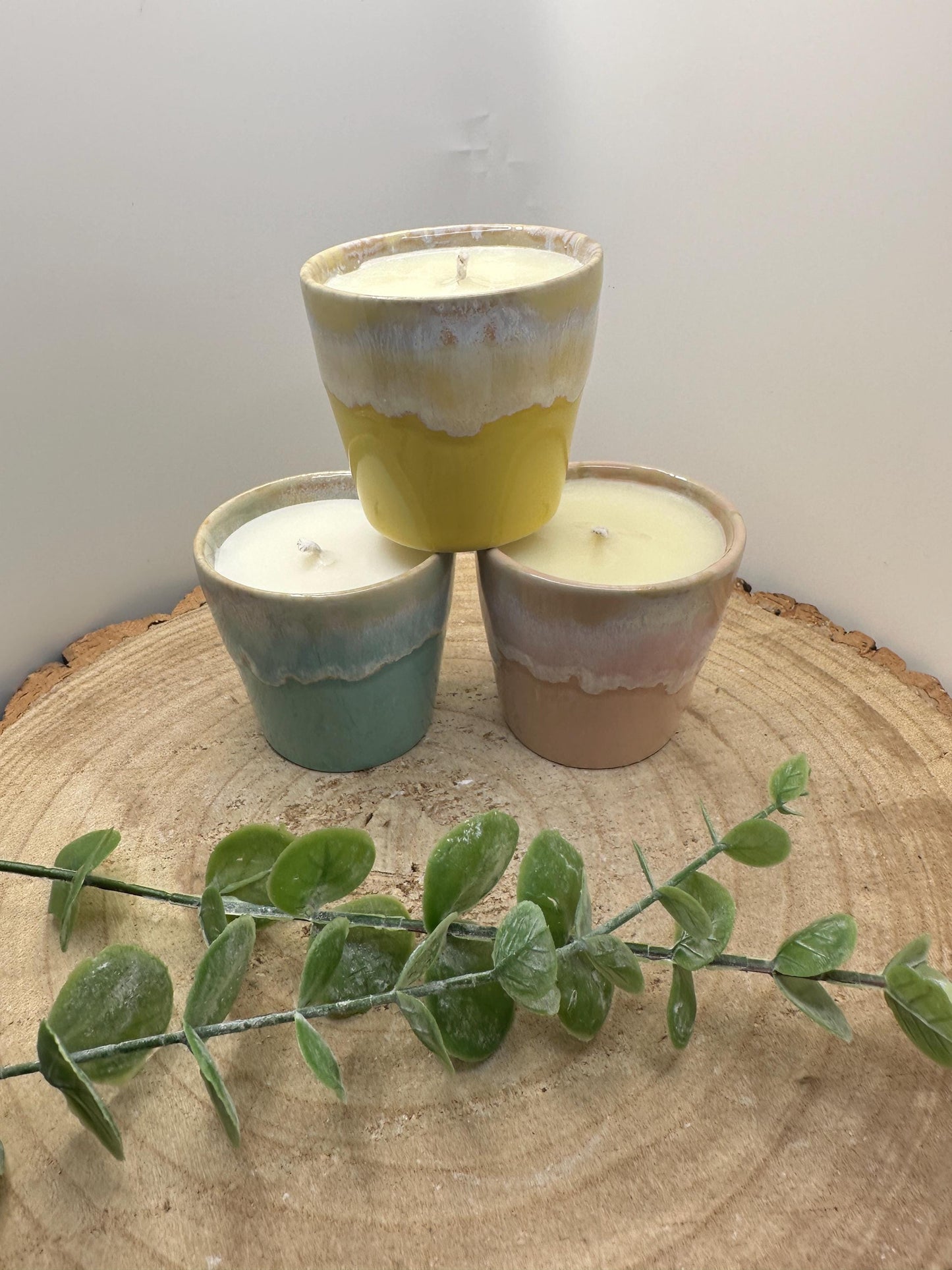 Wellness Candle Gift Set, 3 Mini Essential Oil Candles in Expresso Cups, Olive Wax, Mood Boosting, Refillable Candles