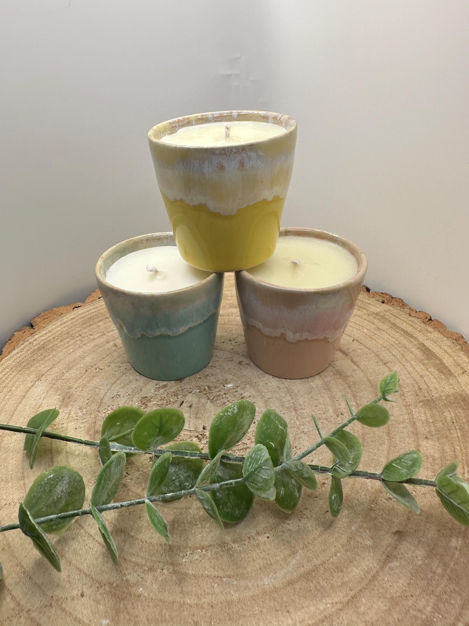 Wellness Candle Gift Set, 3 Mini Essential Oil Candles in Expresso Cups, Olive Wax, Mood Boosting, Refillable Candles
