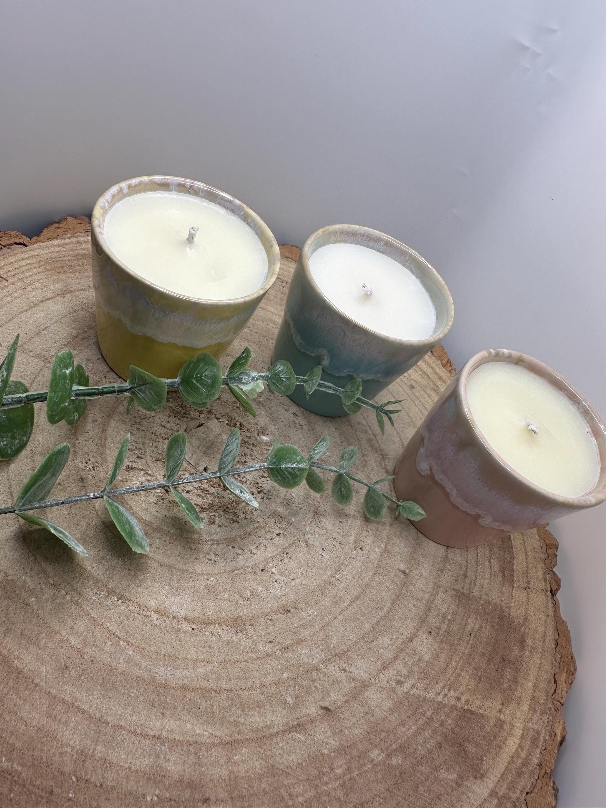 Wellness Candle Gift Set, 3 Mini Essential Oil Candles in Expresso Cups, Olive Wax, Mood Boosting, Refillable Candles