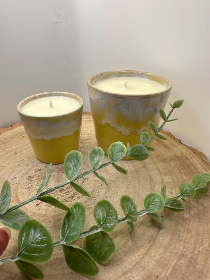 A Little Pot of Energy, Candle Gift Set, Essential Oil Candles in Espresso and Coffee Cups, Olive Wax, Uplifting and Refillable Candles