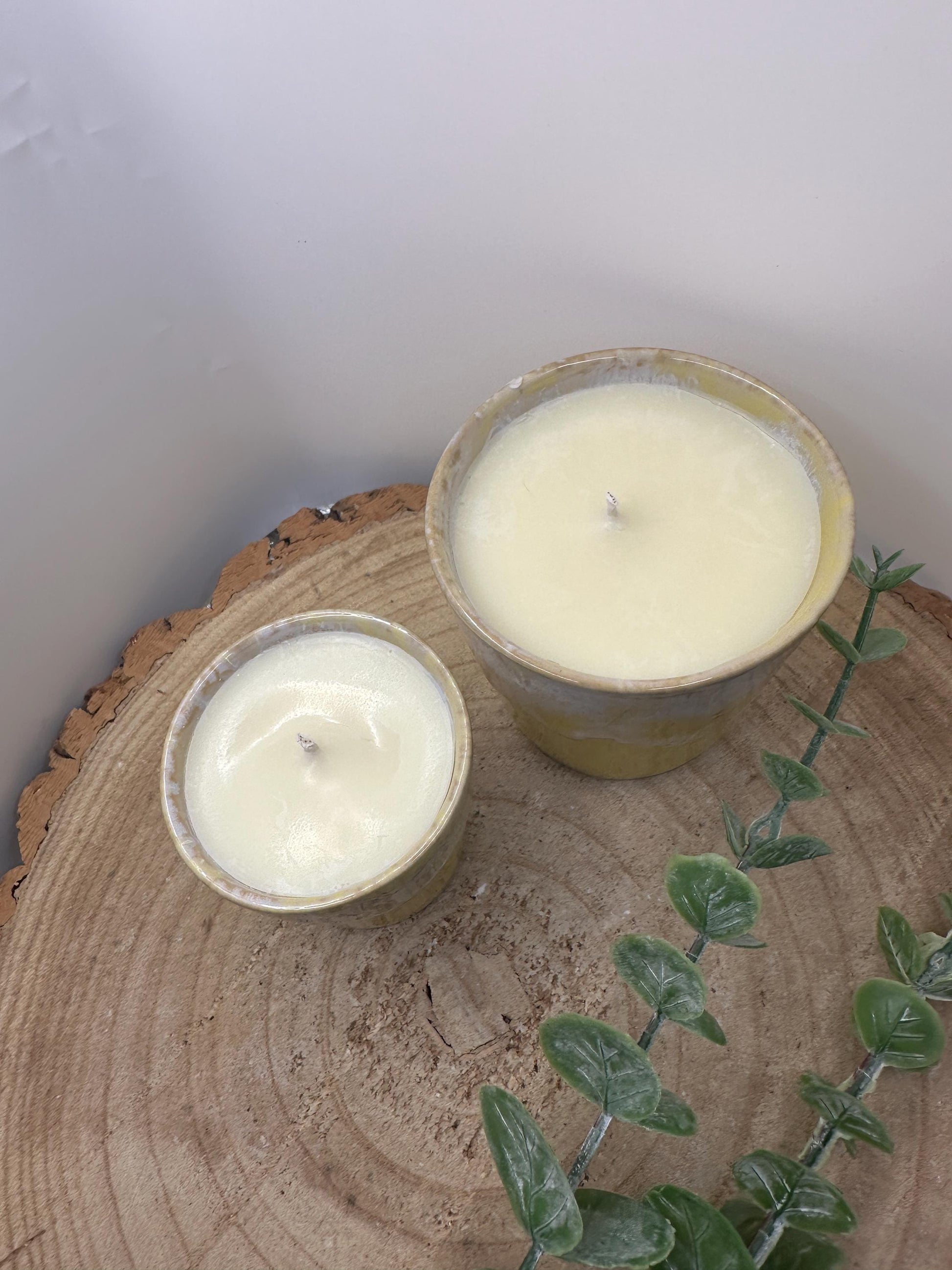 A Little Pot of Energy, Candle Gift Set, Essential Oil Candles in Espresso and Coffee Cups, Olive Wax, Uplifting and Refillable Candles