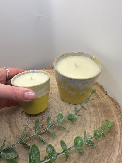 A Little Pot of Energy, Candle Gift Set, Essential Oil Candles in Espresso and Coffee Cups, Olive Wax, Uplifting and Refillable Candles
