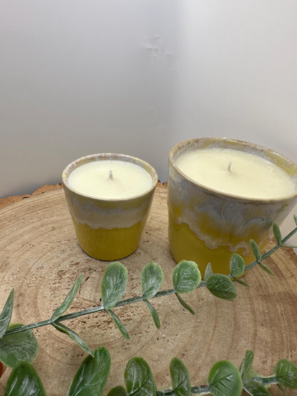 A Little Pot of Energy, Candle Gift Set, Essential Oil Candles in Espresso and Coffee Cups, Olive Wax, Uplifting and Refillable Candles