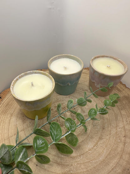 A Little Pot of Calm, Candle Gift Sets, Essential Oil Candles in Espresso and Coffee Cups, Olive Wax, Relaxing and Refillable Candles