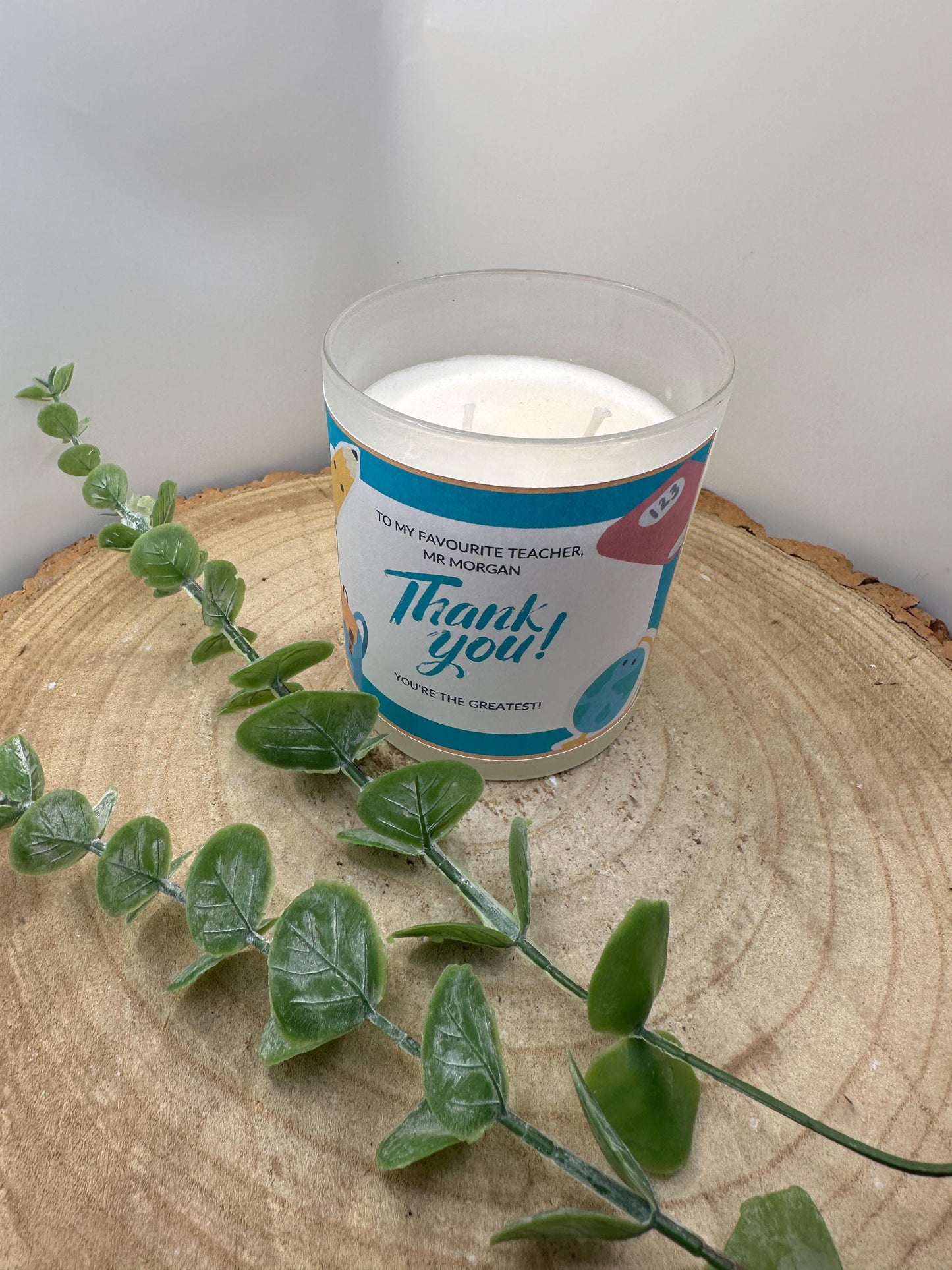 Personalised Thank You Teacher Candle, End of Term Gift, Frosted Natural Candle, Custom Label, Gift Wrapped, Teacher Present