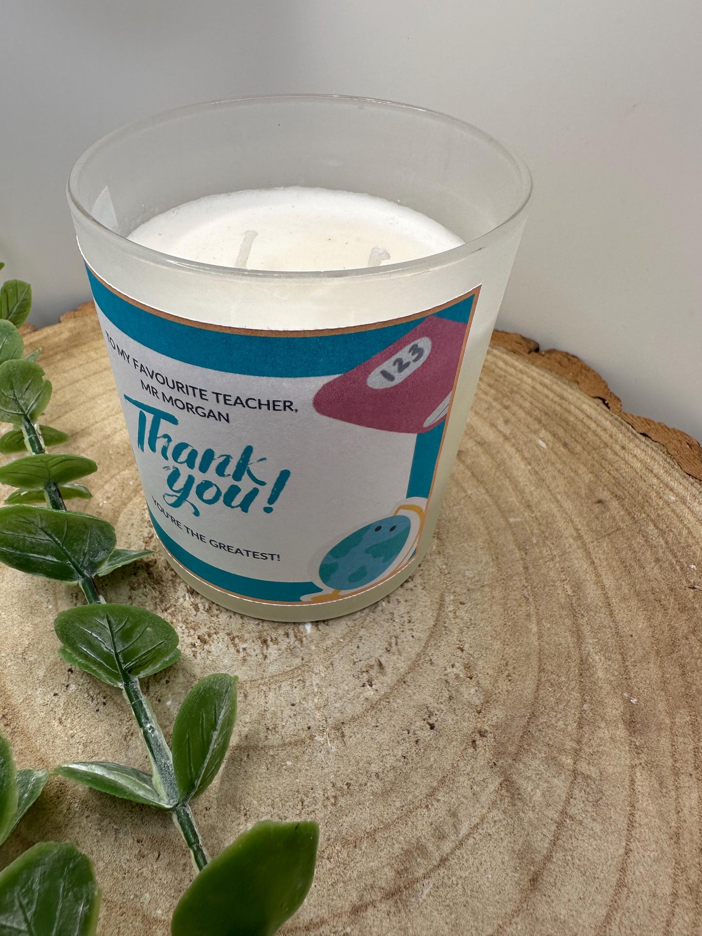 Personalised Thank You Teacher Candle, End of Term Gift, Frosted Natural Candle, Custom Label, Gift Wrapped, Teacher Present