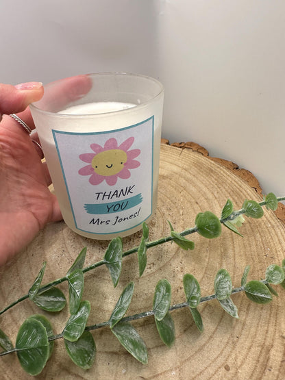 Thank You For Helping Me Grow Candle, Personalised Teacher Gift, Natural Wax, Gift for TA, Nursery or School, End of Year Present