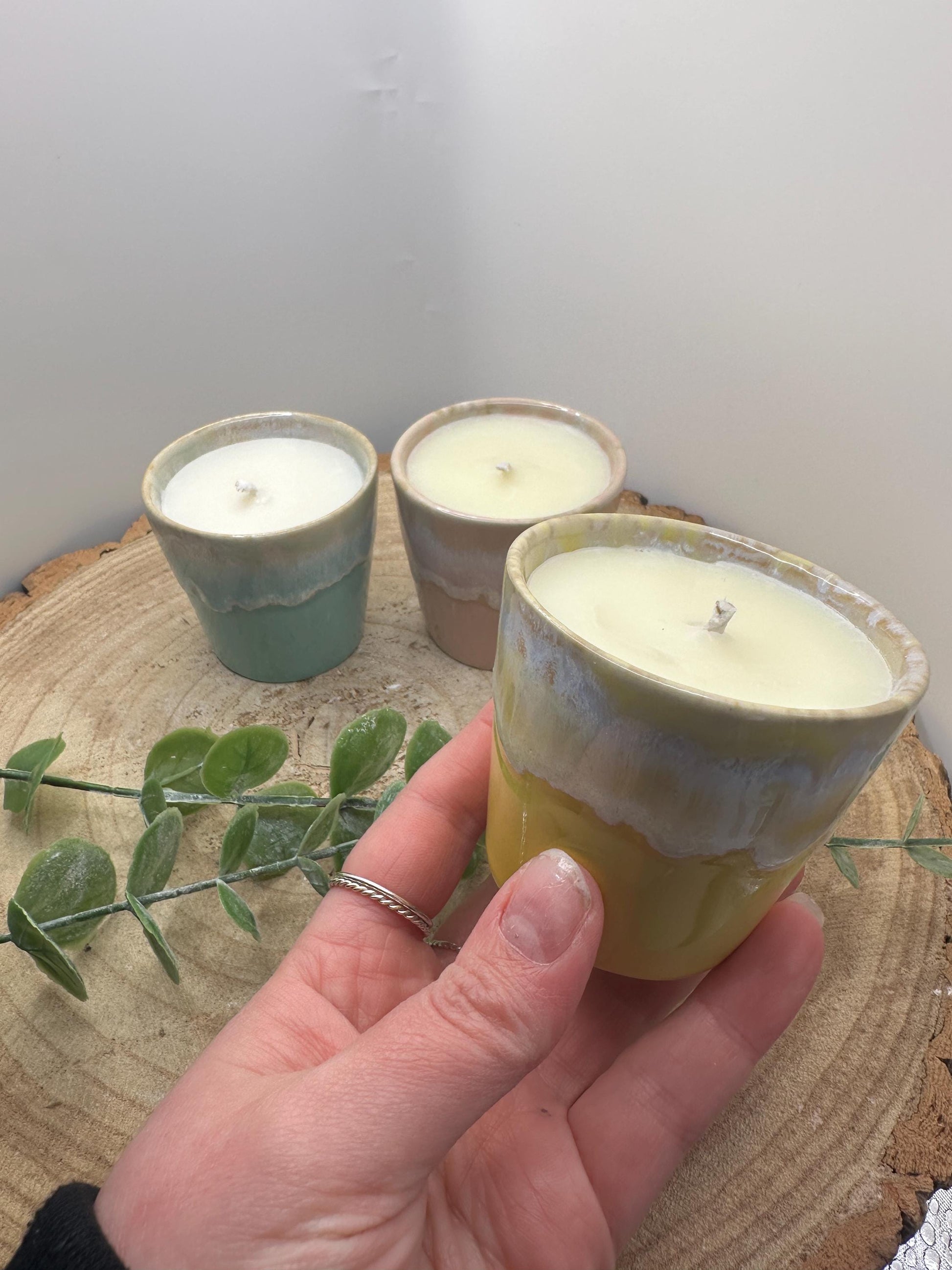 Wellness Candle Gift Set, 3 Mini Essential Oil Candles in Expresso Cups, Olive Wax, Mood Boosting, Refillable Candles