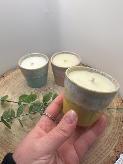 Wellness Candle Gift Set, 3 Mini Essential Oil Candles in Expresso Cups, Olive Wax, Mood Boosting, Refillable Candles