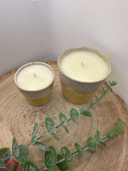 A Little Pot of Energy, Candle Gift Set, Essential Oil Candles in Espresso and Coffee Cups, Olive Wax, Uplifting and Refillable Candles