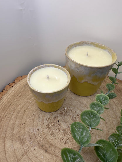 A Little Pot of Energy, Candle Gift Set, Essential Oil Candles in Espresso and Coffee Cups, Olive Wax, Uplifting and Refillable Candles
