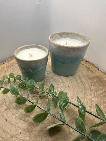 A Little Pot of Calm, Candle Gift Sets, Essential Oil Candles in Espresso and Coffee Cups, Olive Wax, Relaxing and Refillable Candles