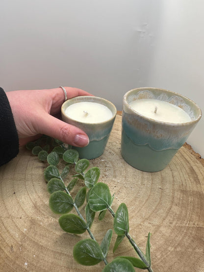 A Little Pot of Calm, Candle Gift Sets, Essential Oil Candles in Espresso and Coffee Cups, Olive Wax, Relaxing and Refillable Candles