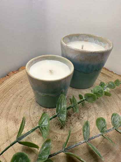 A Little Pot of Calm, Candle Gift Sets, Essential Oil Candles in Espresso and Coffee Cups, Olive Wax, Relaxing and Refillable Candles