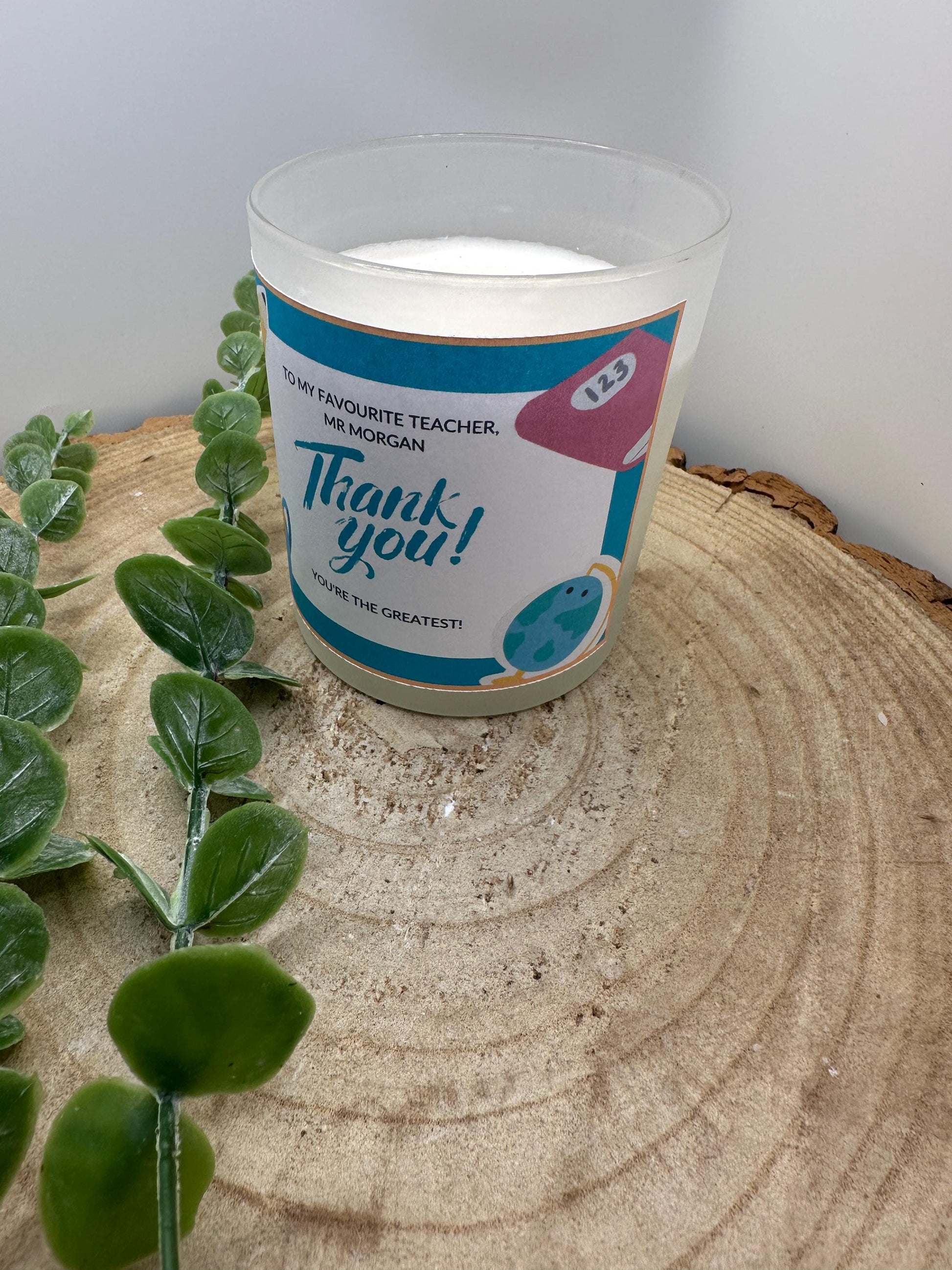 Personalised Thank You Teacher Candle, End of Term Gift, Frosted Natural Candle, Custom Label, Gift Wrapped, Teacher Present