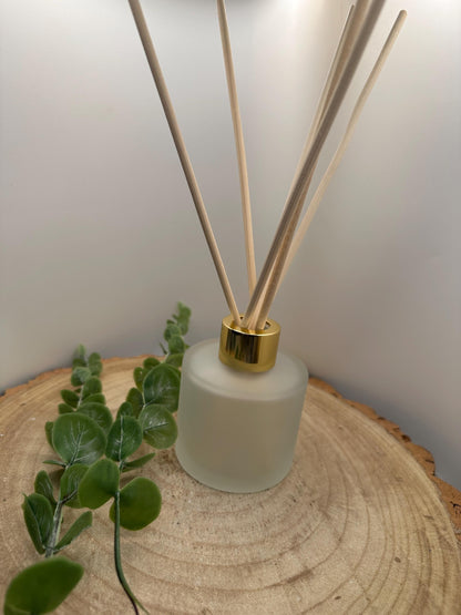 Natural Reed Diffuser in Frosted Glass Jar, Long Lasting Scent, Vegan, Refillable