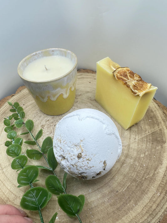 Box of Energy, Invigorating Wellness Set, Candle, Energise Bath Bomb & Sunshine Soap