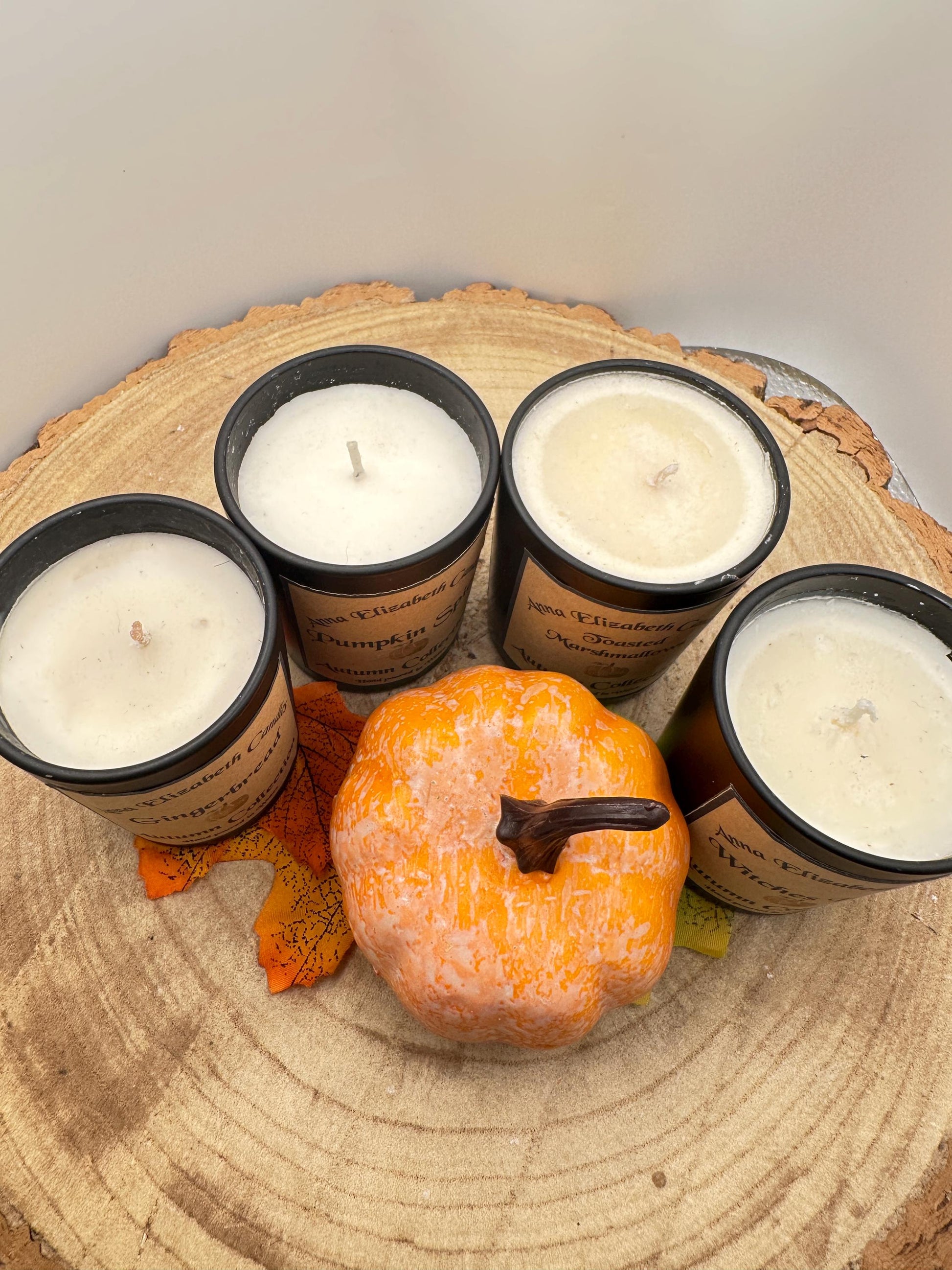 Mini Autumn Candle Full Collection, Olive Wax Seasonal Candles, Toasted Marshmallow, Pumpkin Spice, Witches Brew & Gingerbread
