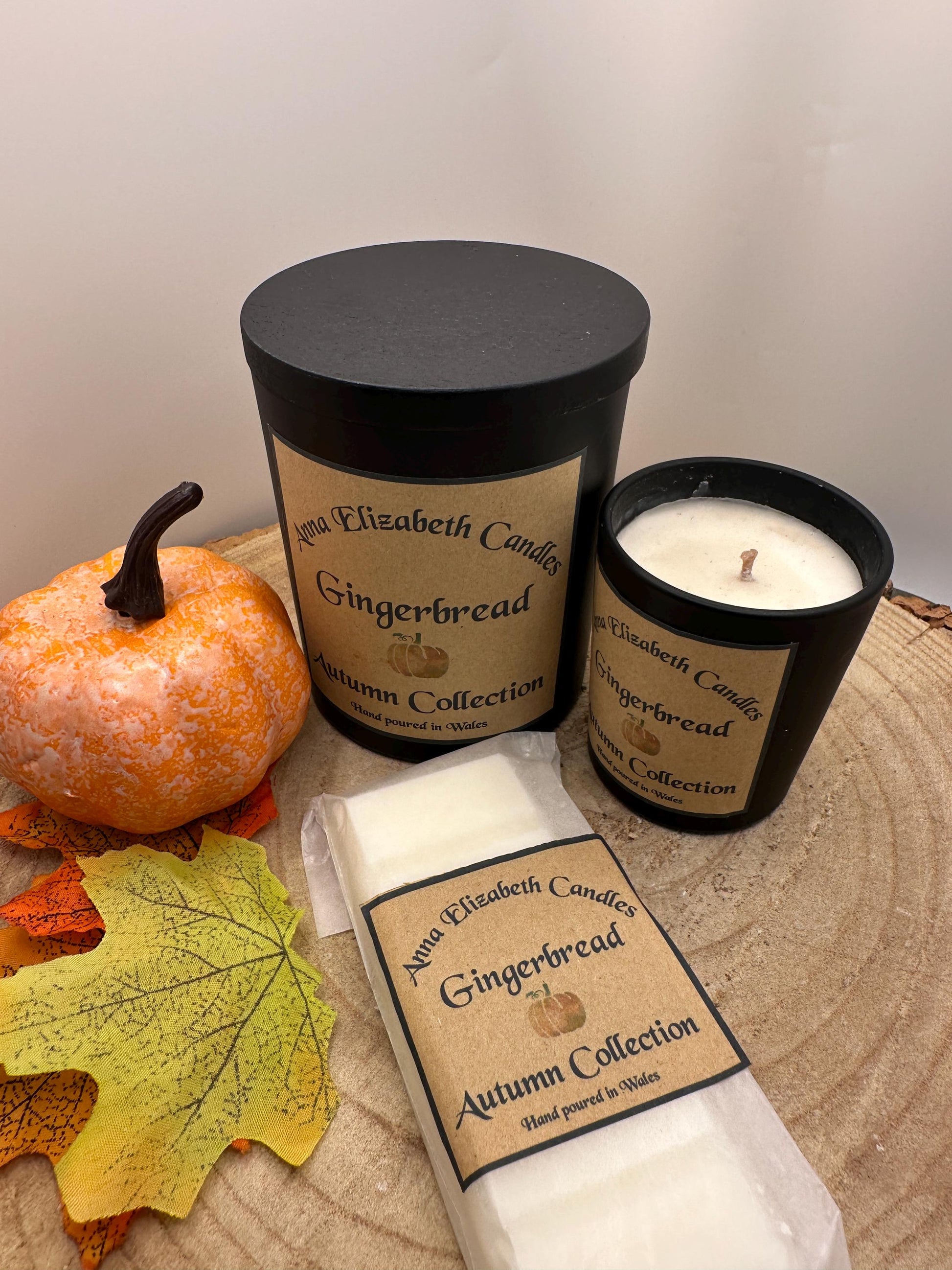 Autumn Scent Gift Box, Large & Mini Olive Wax Candles with Wax Melt Snapbar in Autumnal Scents, Pumpkin Spice, Gingerbread