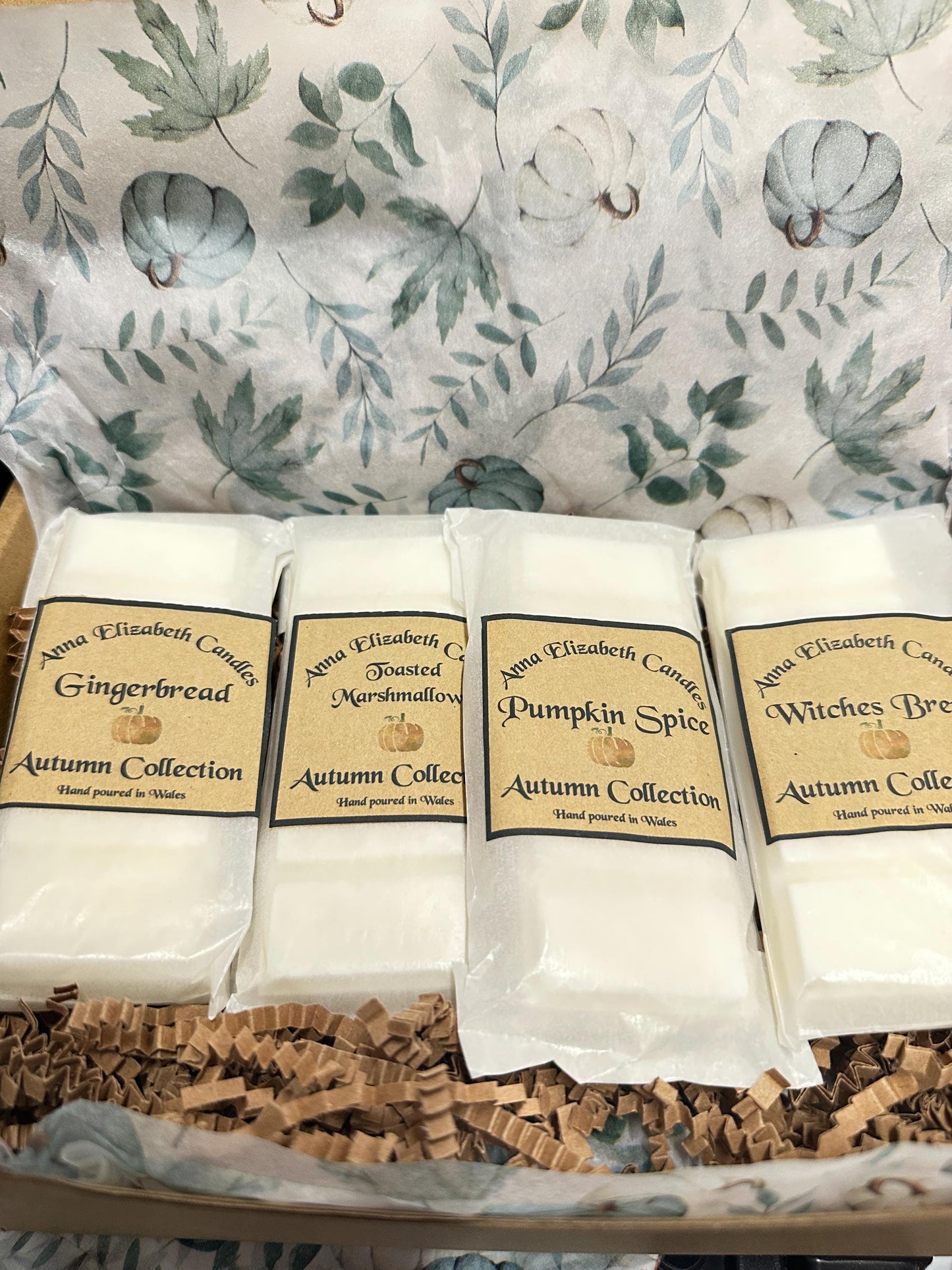 Autumn Wax Melt Collection, Set of 4 Wax Melt Snapbars, Pumpkin Spice, Toasted Marshmallow, Gingerbread & Pumpkin Spice Scents. Autumn Scent